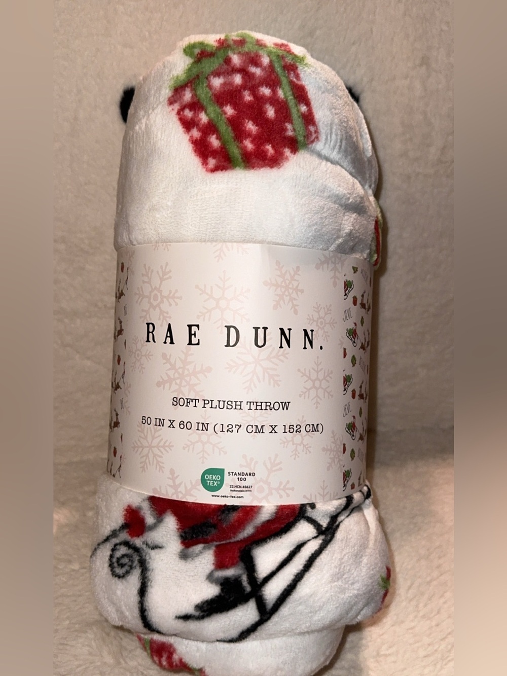 NWT Rae Dunn Christmas Holiday Plush Throw Blanket 50x60 Santa Reindeer Believe